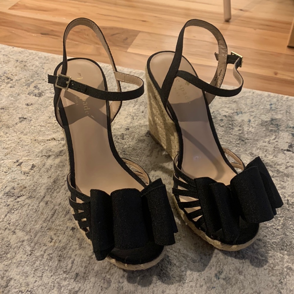 EUC • Kate Spade Black Bow Wedge Heels - Size 7.5